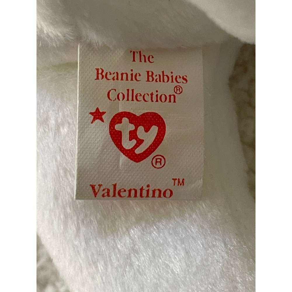Ty Valentino Beanie Baby 1994 White Bear Plush Red Heart Ribbon Vintage - Picture 10 of 10